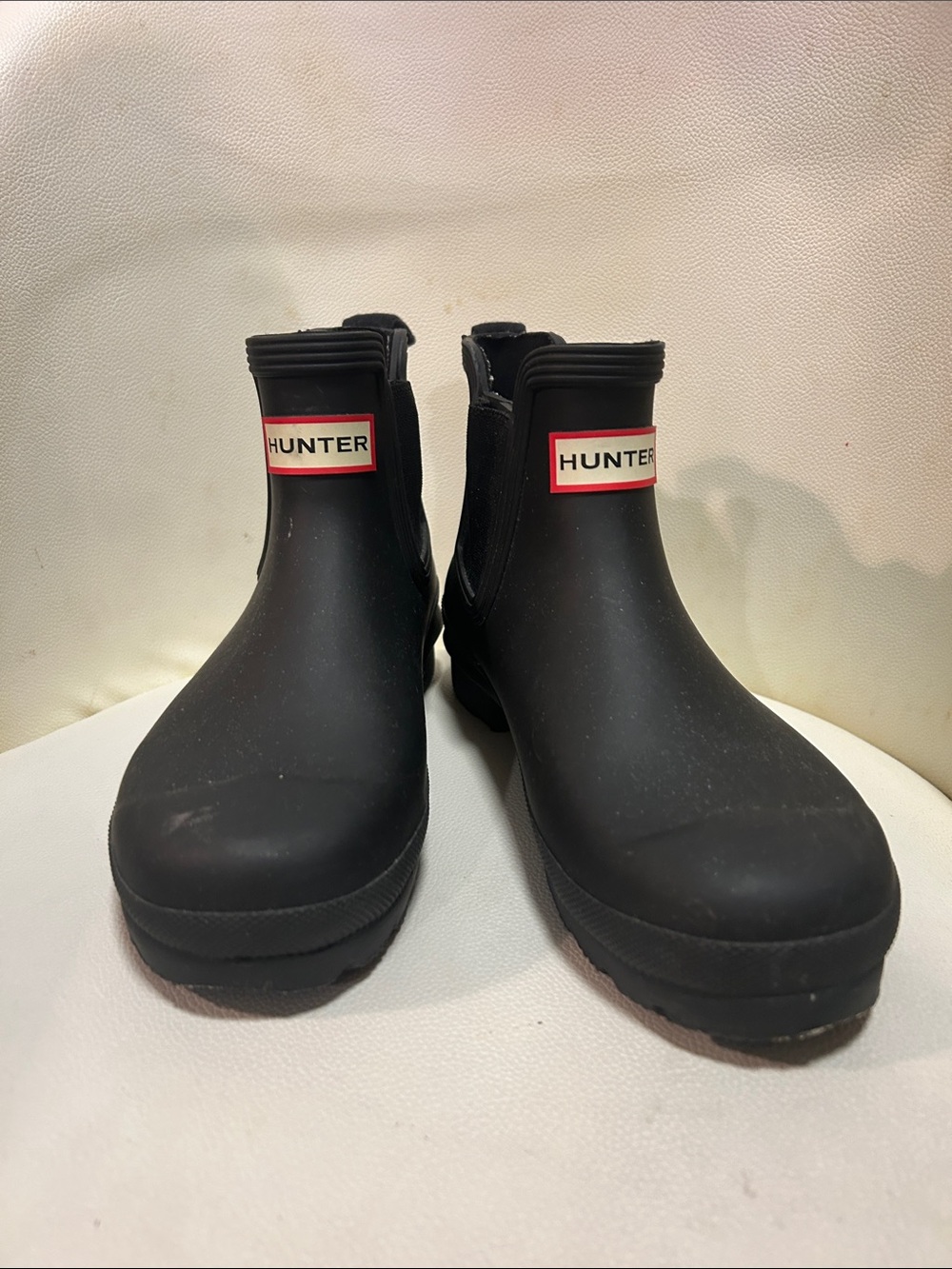 Hunter Black Chelsea Rain Boots with Red Logo Trim